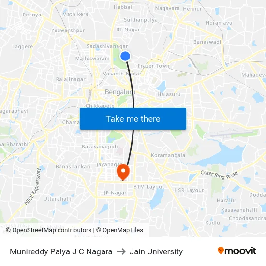 Munireddy Palya J C Nagara to Jain University map