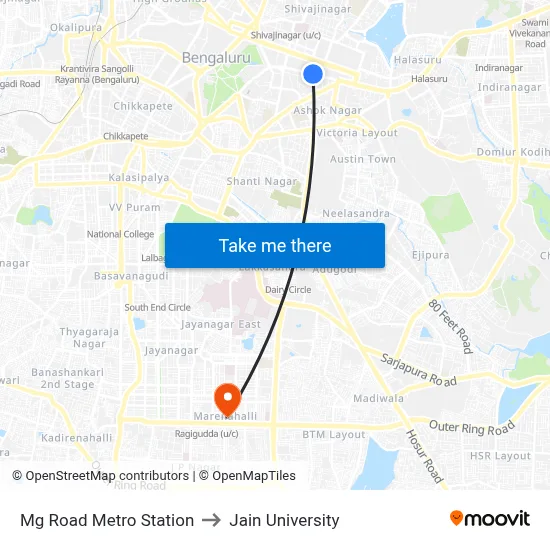 Mg Road Metro Station to Jain University map