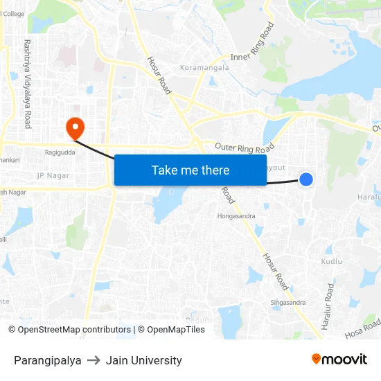 Parangipalya to Jain University map