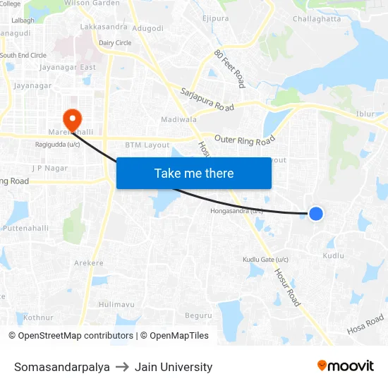 Somasandarpalya to Jain University map