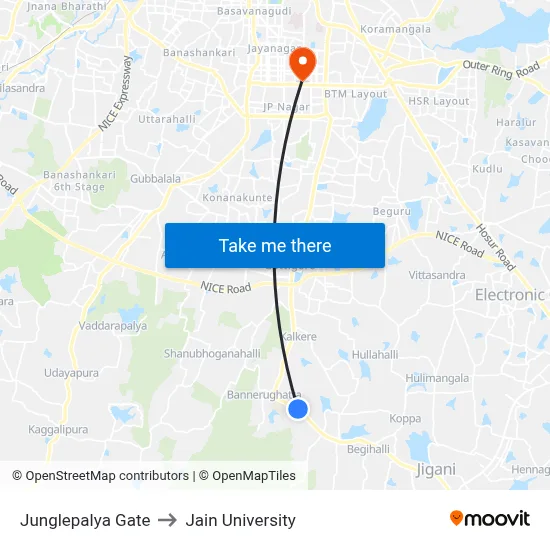 Junglepalya Gate to Jain University map