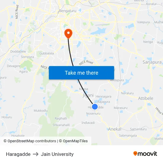 Haragadde to Jain University map