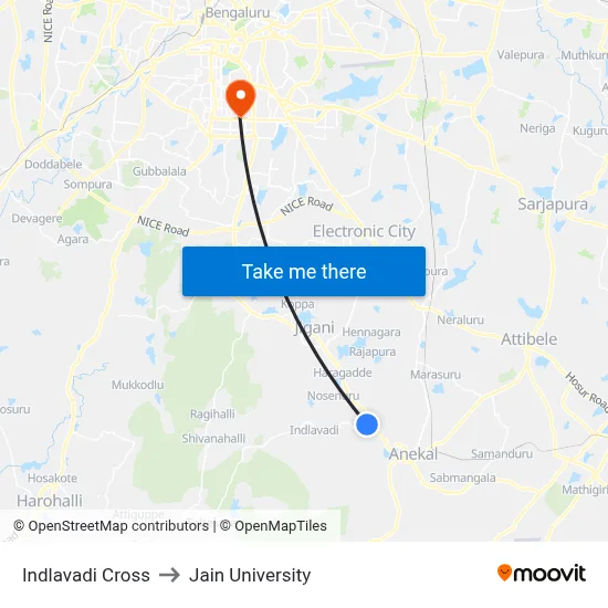 Indlavadi Cross to Jain University map