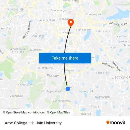Amc College to Jain University map