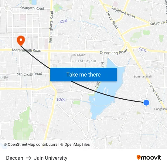 Deccan to Jain University map
