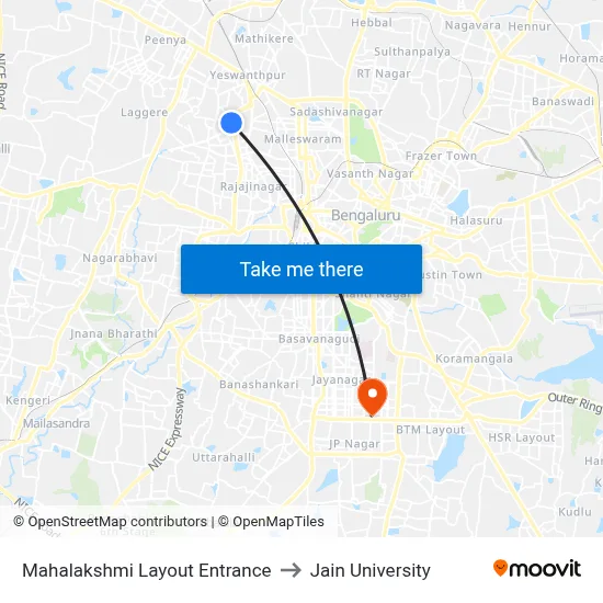 Mahalakshmi Layout Entrance to Jain University map