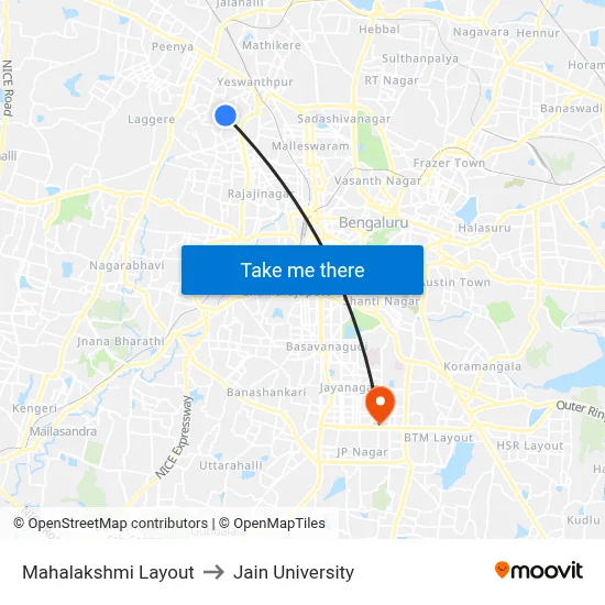 Mahalakshmi Layout to Jain University map