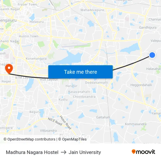 Madhura Nagara Hostel to Jain University map