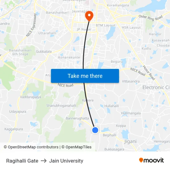 Ragihalli Gate to Jain University map