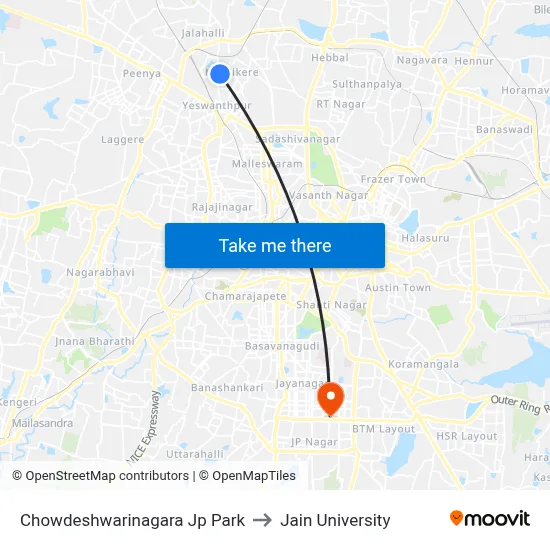 Chowdeshwarinagara Jp Park to Jain University map