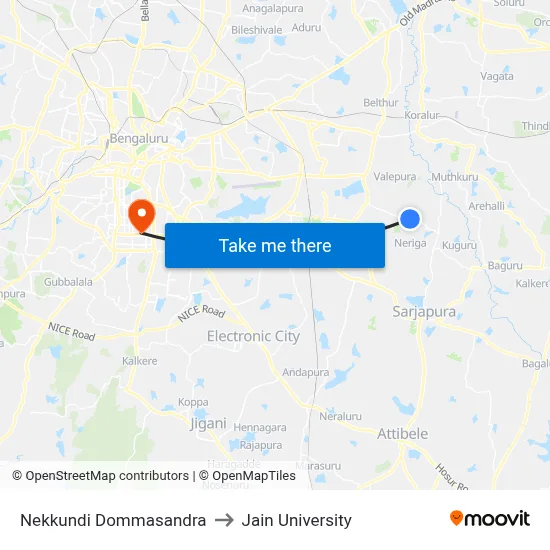 Nekkundi Dommasandra to Jain University map