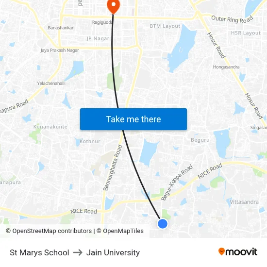 St Marys School to Jain University map