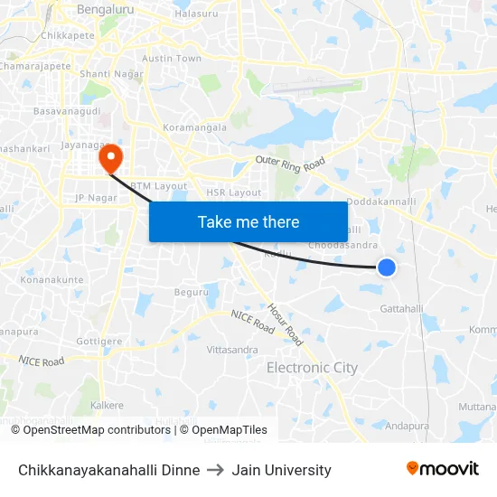 Chikkanayakanahalli Dinne to Jain University map