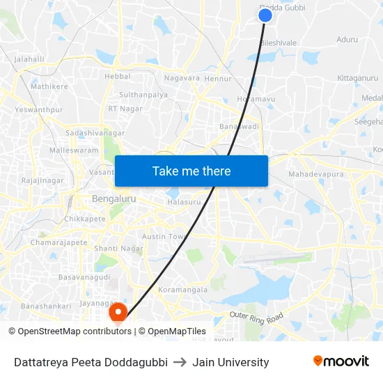 Dattatreya Peeta Doddagubbi to Jain University map