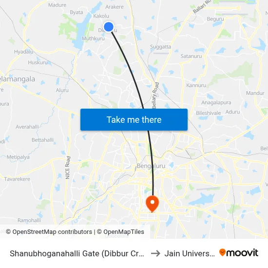 Shanubhoganahalli Gate (Dibbur Cross) to Jain University map