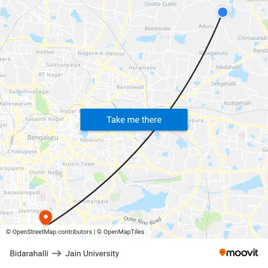 Bidarahalli to Jain University map