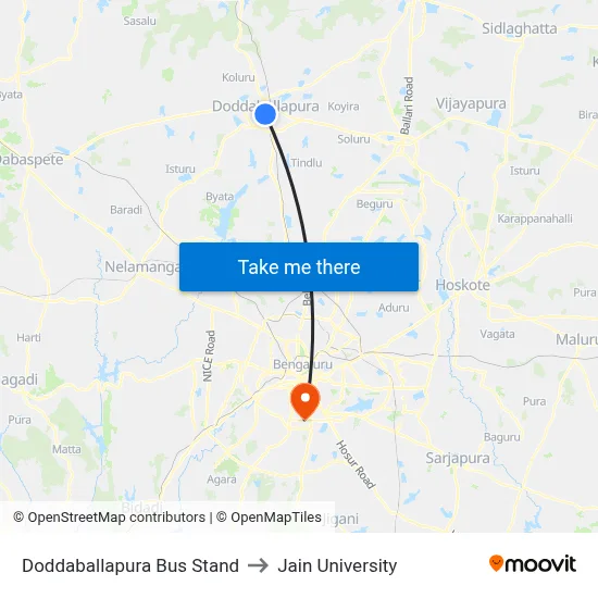 Doddaballapura Bus Stand to Jain University map