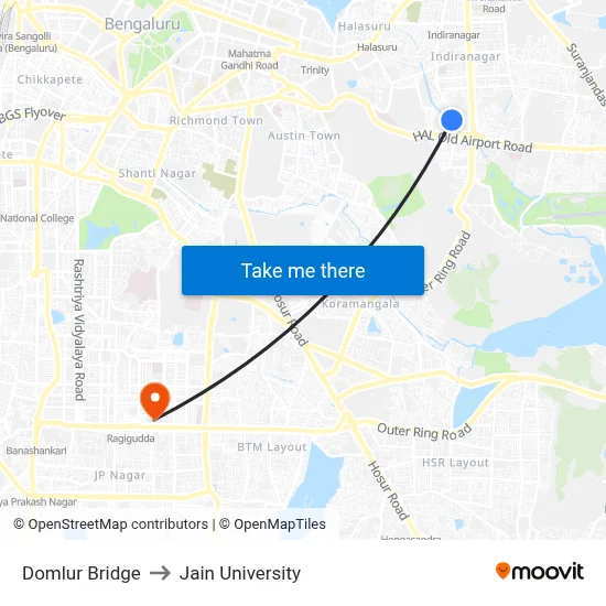 Domlur Bridge to Jain University map