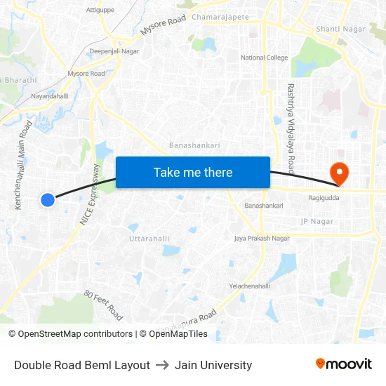 Double Road Beml Layout to Jain University map