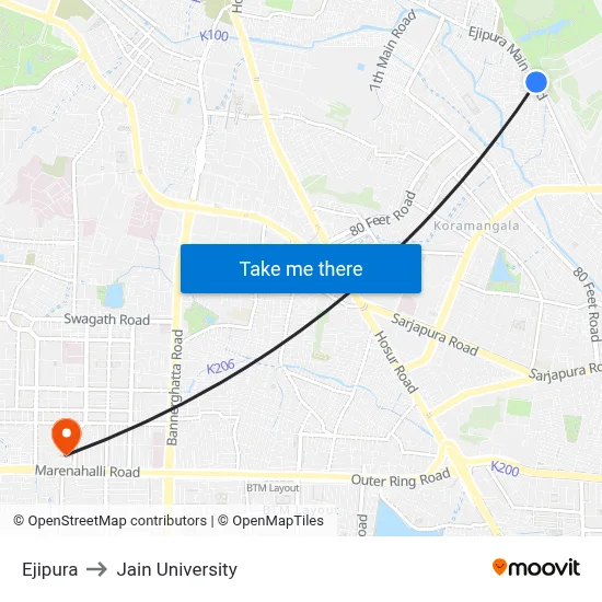 Ejipura to Jain University map