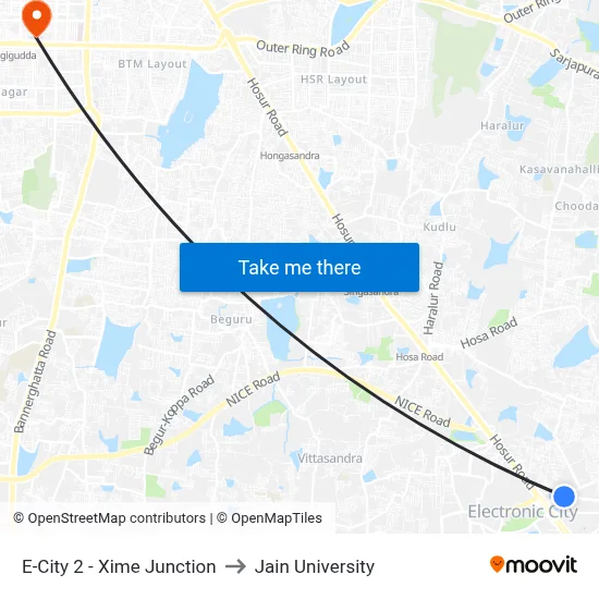 E-City 2 - Xime Junction to Jain University map
