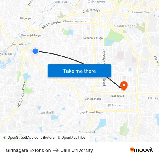Girinagara Extension to Jain University map