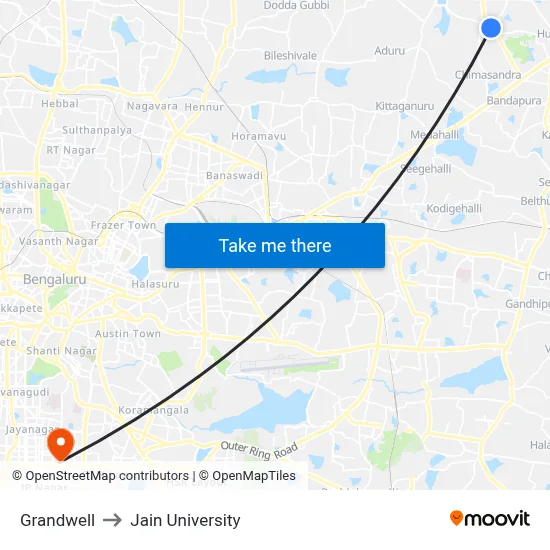 Grandwell to Jain University map