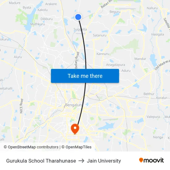 Gurukula School Tharahunase to Jain University map