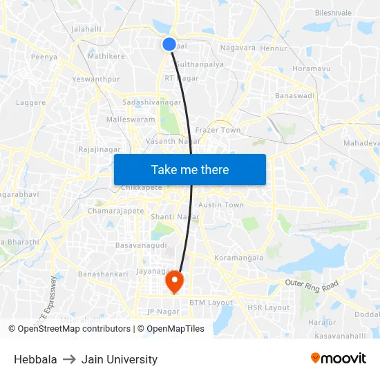 Hebbala to Jain University map