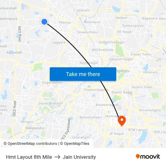 Hmt Layout 8th Mile to Jain University map