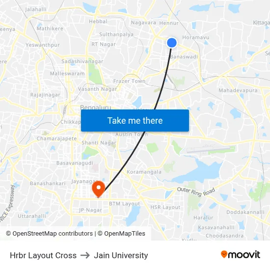Hrbr Layout Cross to Jain University map