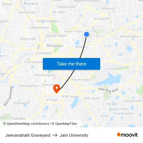 Jeevanahalli Graveyard to Jain University map