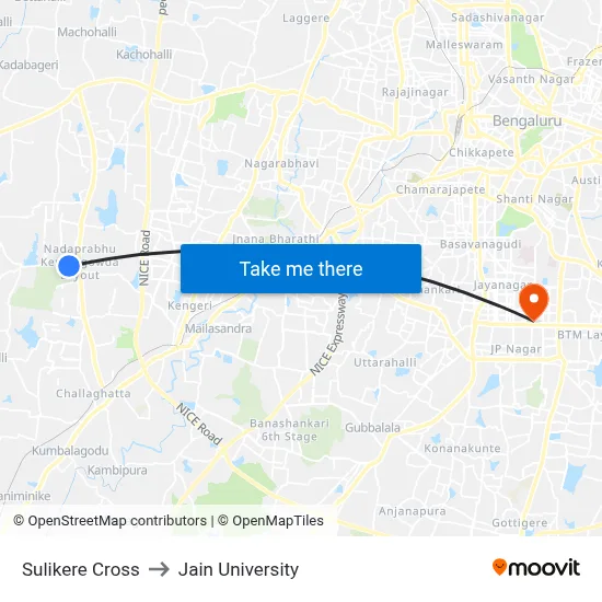 Sulikere Cross to Jain University map