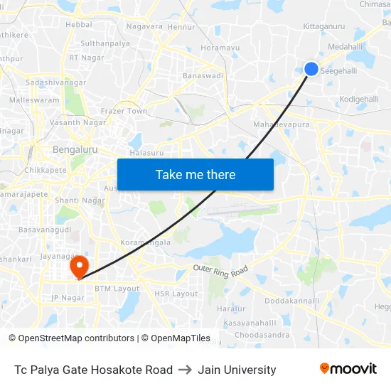 Tc Palya  Gate Hosakote Road to Jain University map