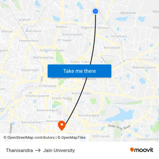 Thanisandra to Jain University map