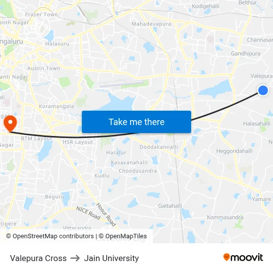 Valepura Cross to Jain University map