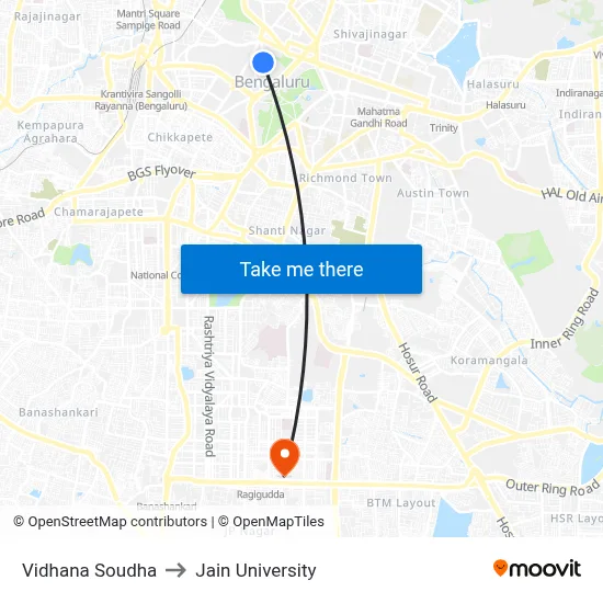 Vidhana Soudha to Jain University map