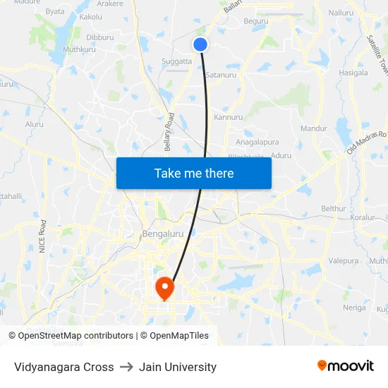 Vidyanagara Cross to Jain University map