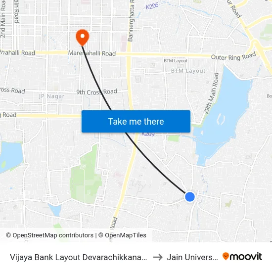 Vijaya Bank Layout Devarachikkanahalli to Jain University map