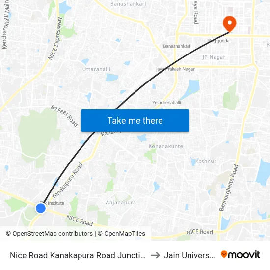 Nice Road Kanakapura Road Junction to Jain University map