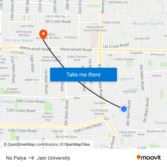Ns Palya to Jain University map