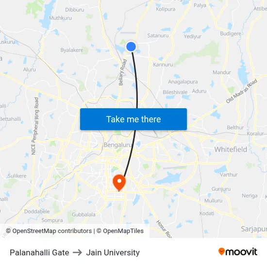 Palanahalli Gate to Jain University map