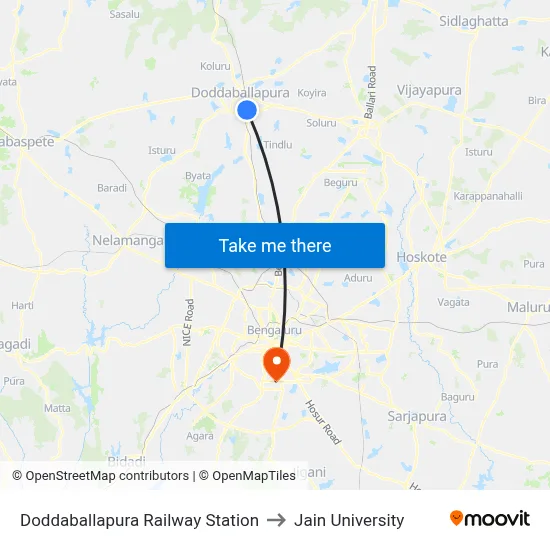 Doddaballapura Railway Station to Jain University map