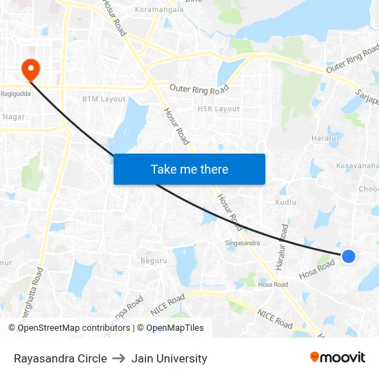 Rayasandra Circle to Jain University map