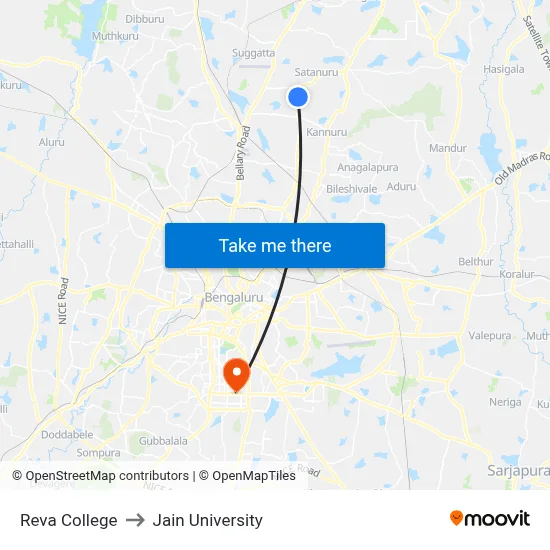 Reva College to Jain University map