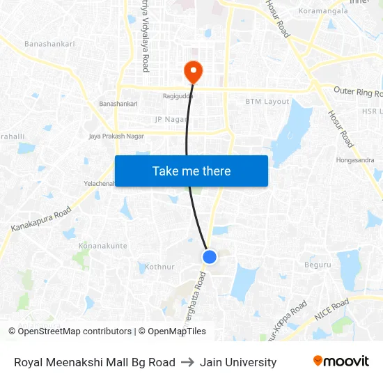 Royal Meenakshi Mall Bg Road to Jain University map