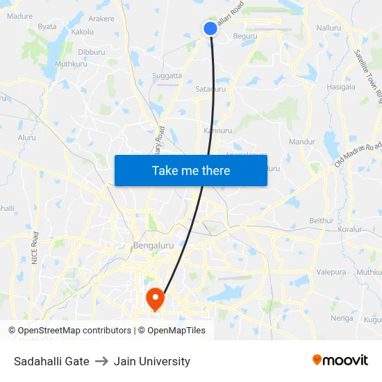 Sadahalli Gate to Jain University map
