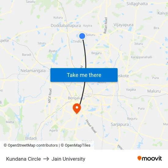 Kundana Circle to Jain University map