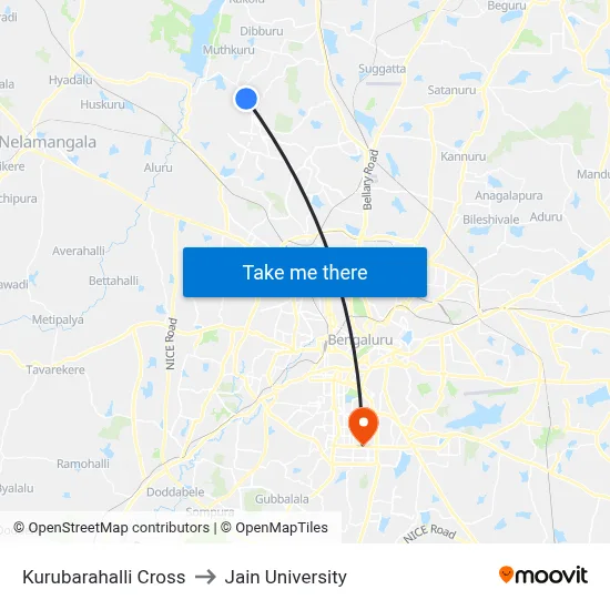Kurubarahalli Cross to Jain University map