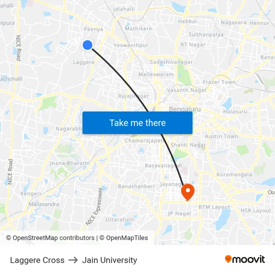Laggere Cross to Jain University map